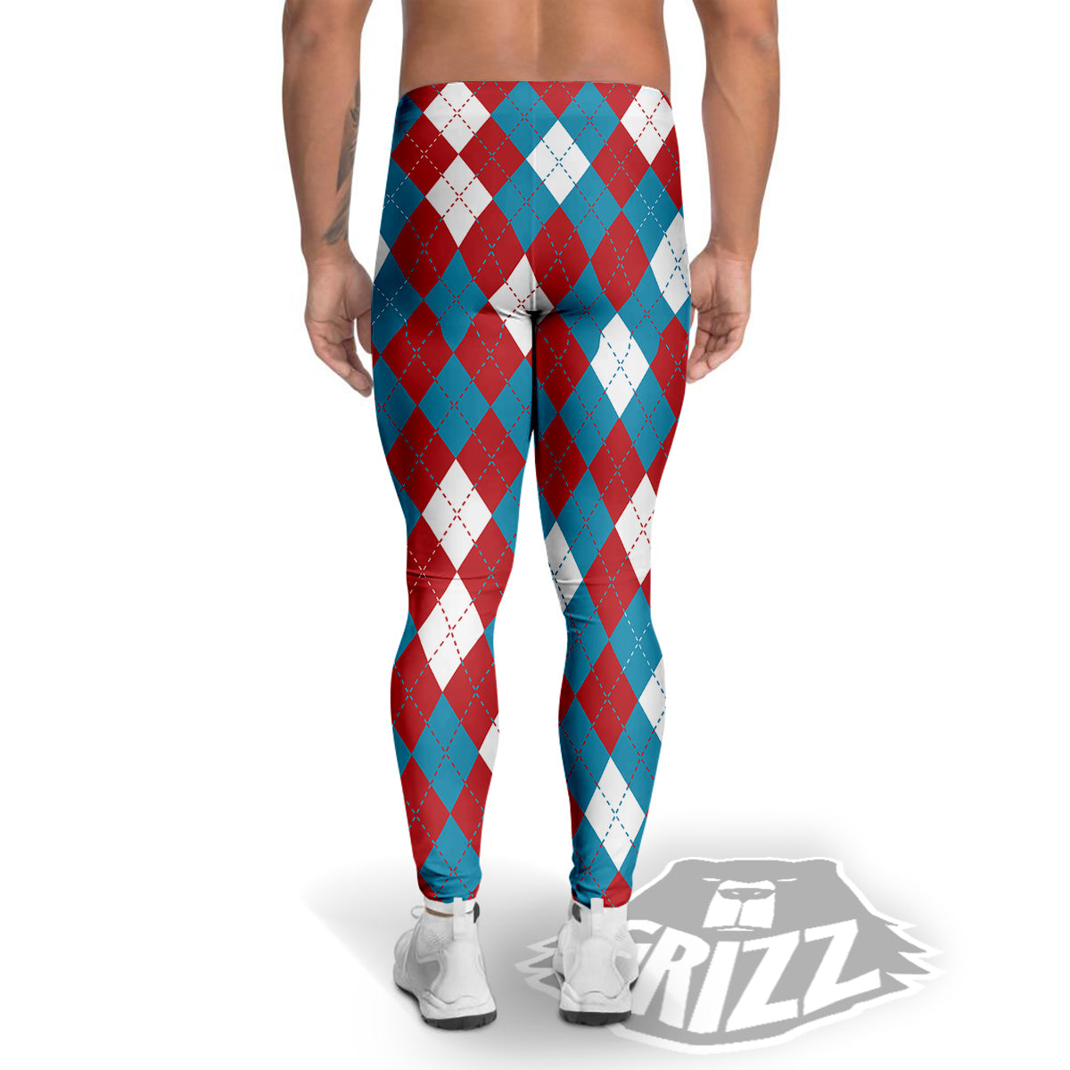 Blue White And Red Argyle Print Pattern Men's Leggings-grizzshop