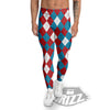 Blue White And Red Argyle Print Pattern Men's Leggings-grizzshop