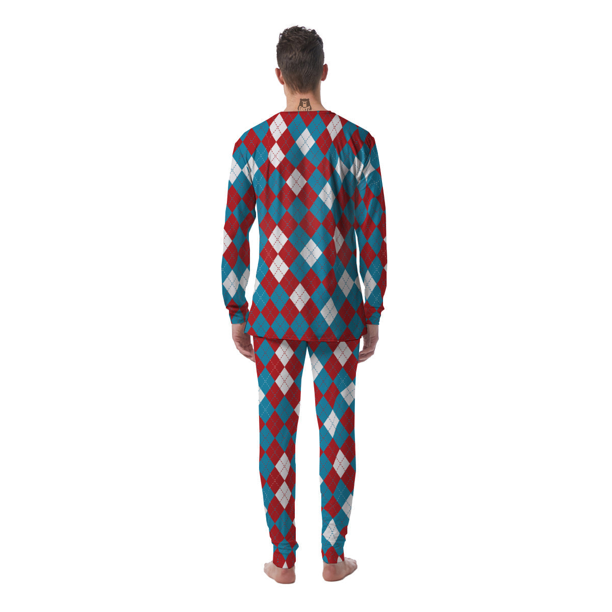 Blue White And Red Argyle Print Pattern Men's Pajamas-grizzshop