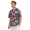 Blue White And Red Argyle Print Pattern Men's Short Sleeve Shirts-grizzshop