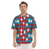 Blue White And Red Argyle Print Pattern Men's Short Sleeve Shirts-grizzshop