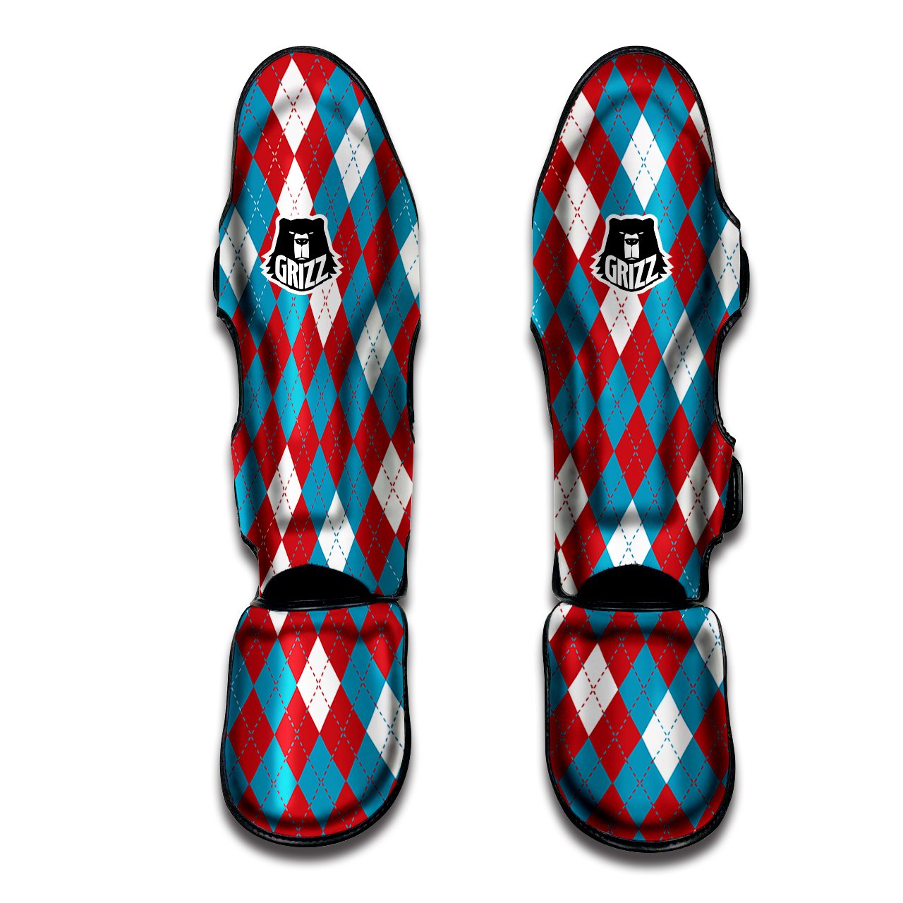 Blue White And Red Argyle Print Pattern Muay Thai Shin Guards-grizzshop