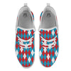 Blue White And Red Argyle Print Pattern White Athletic Shoes-grizzshop