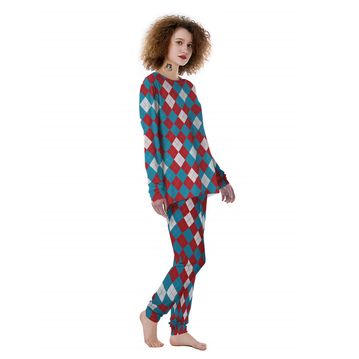 Blue White And Red Argyle Print Pattern Women's Pajamas-grizzshop