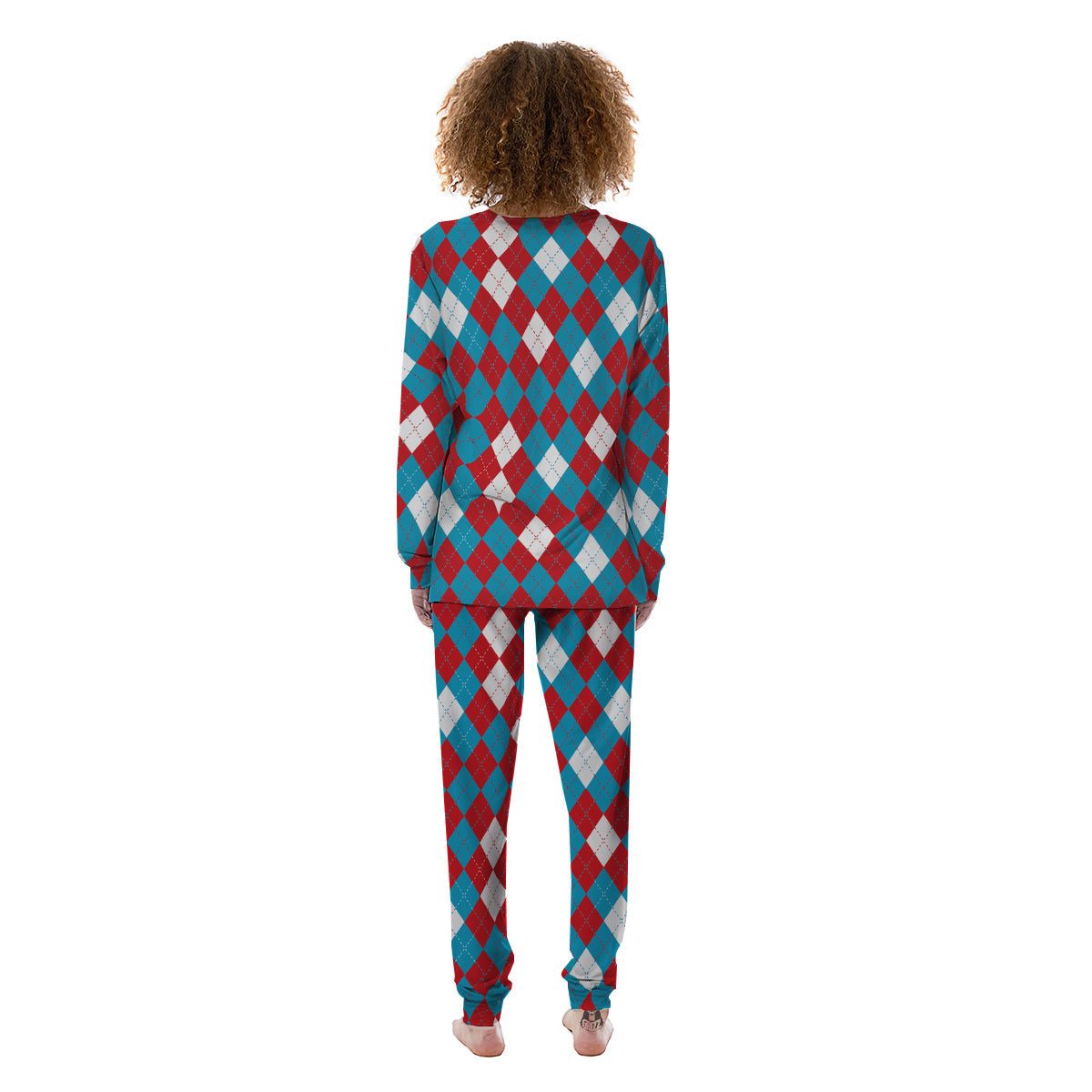 Blue White And Red Argyle Print Pattern Women's Pajamas-grizzshop