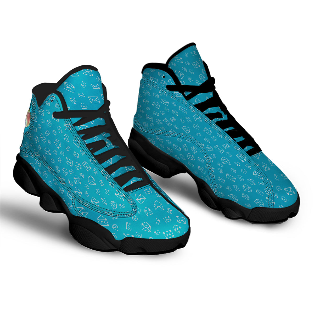 Blue White Mail Print Pattern Black Basketball Shoes-grizzshop
