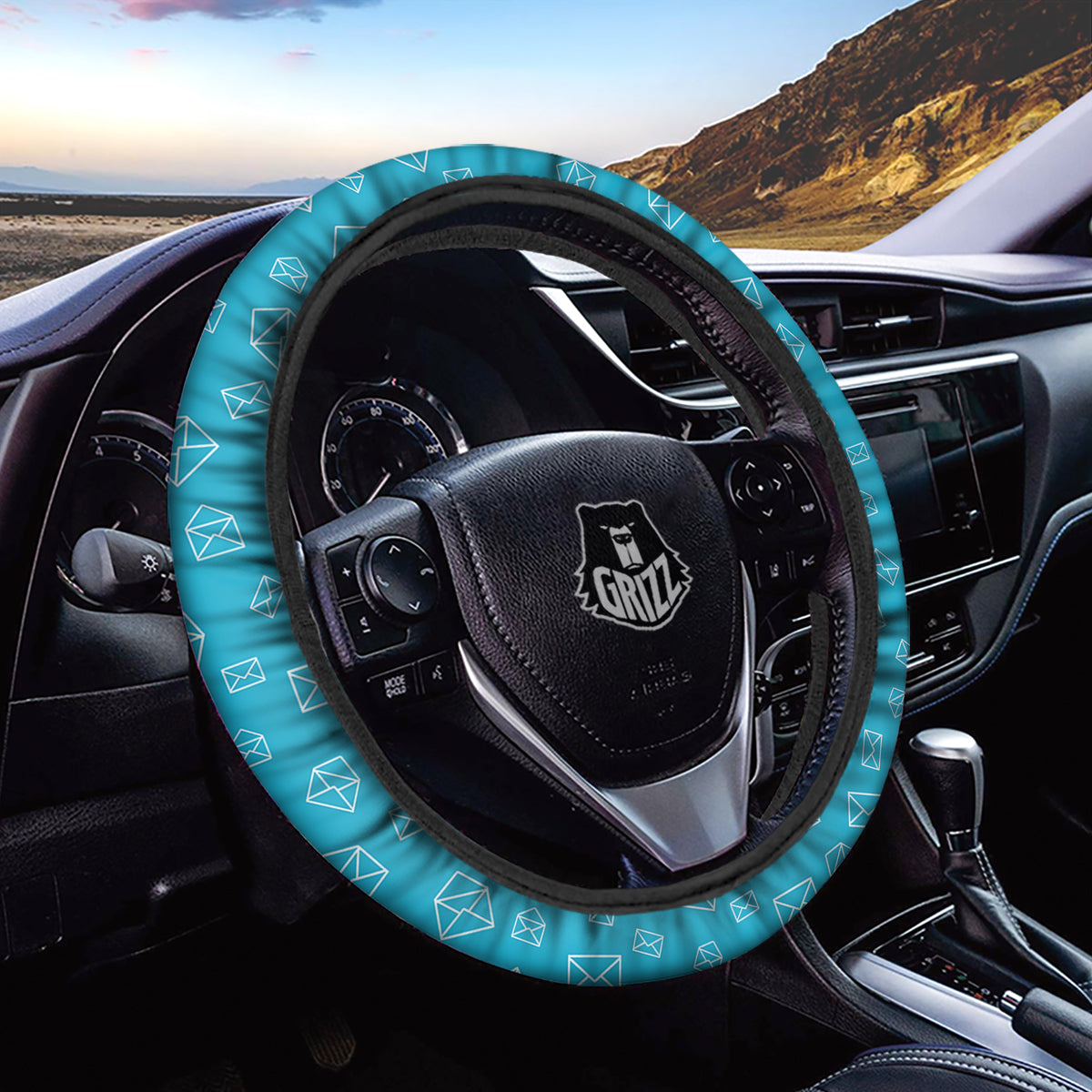 Blue White Mail Print Pattern Car Steering Wheel Cover-grizzshop