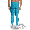 Blue White Mail Print Pattern Men's Leggings-grizzshop