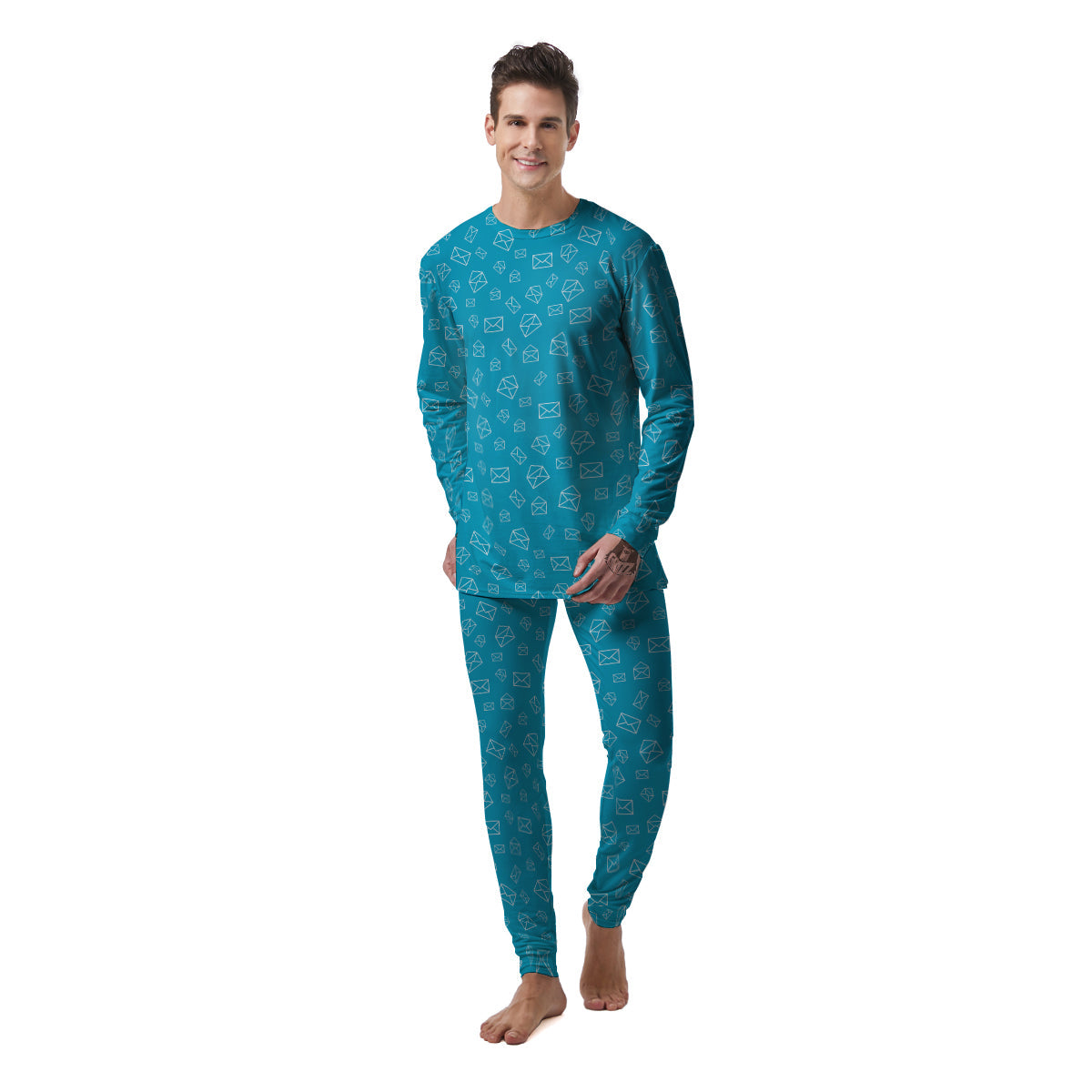 Blue White Mail Print Pattern Men's Pajamas-grizzshop