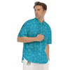 Blue White Mail Print Pattern Men's Short Sleeve Shirts-grizzshop