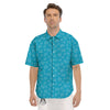 Blue White Mail Print Pattern Men's Short Sleeve Shirts-grizzshop