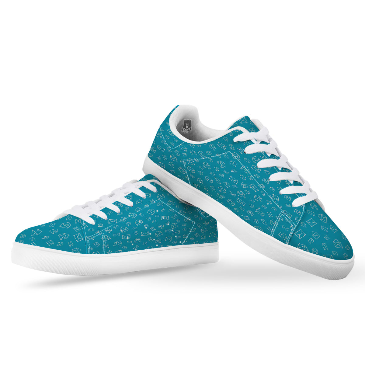 Blue White Mail Print Pattern White Low Top Sneakers-grizzshop