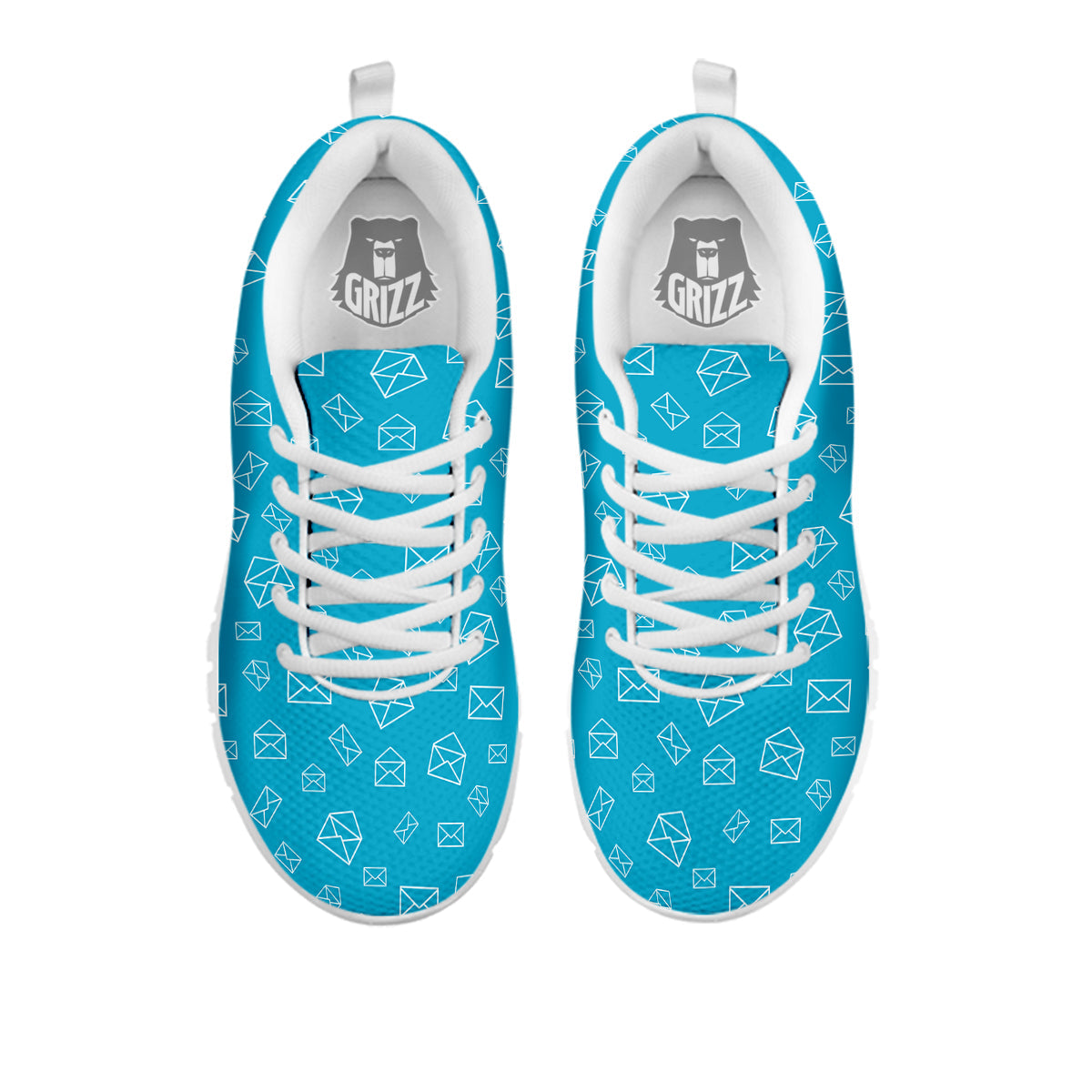 Blue White Mail Print Pattern White Sneaker-grizzshop