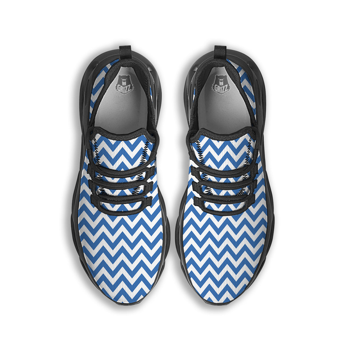 Blue Zigzag Print Pattern Black Running Shoes-grizzshop