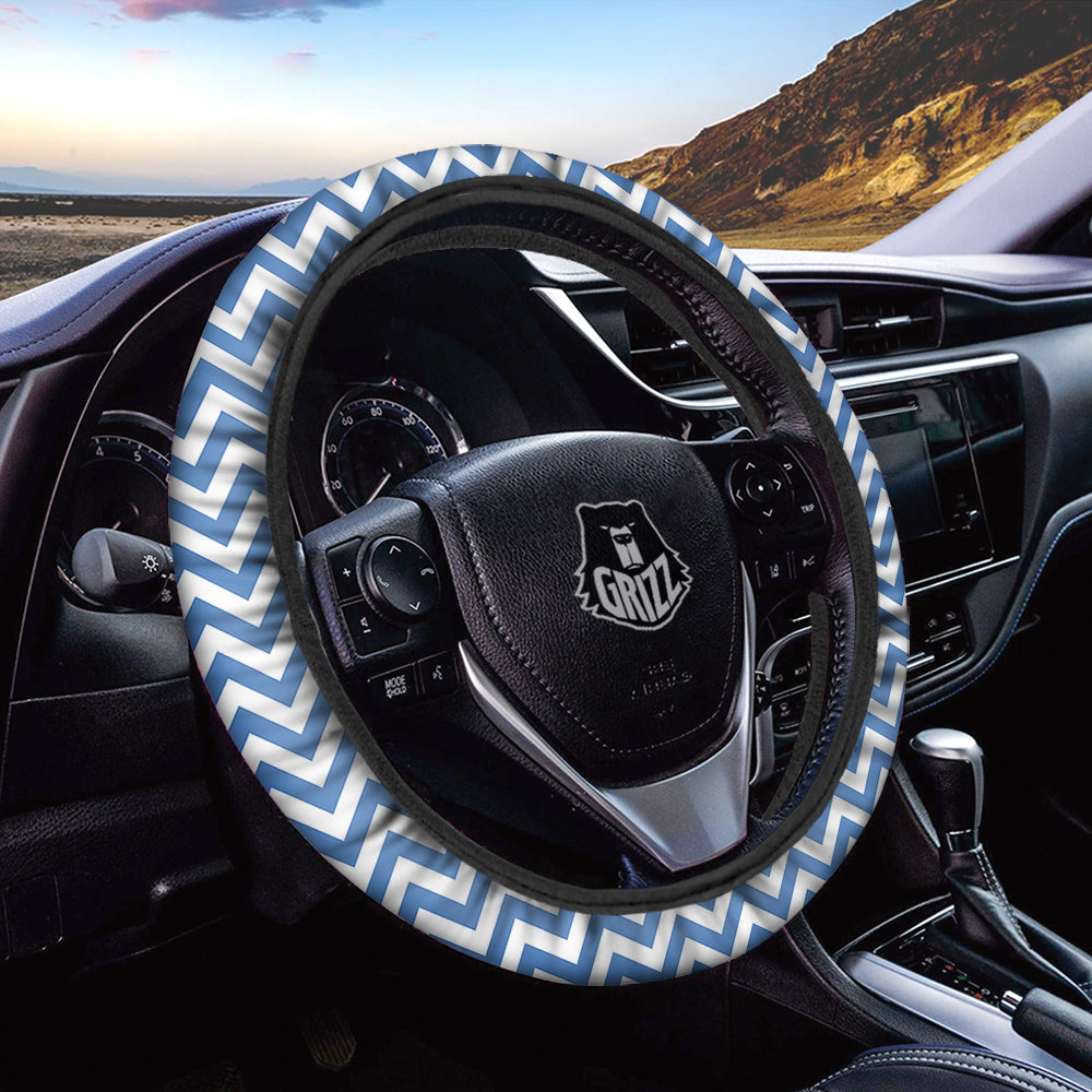 Blue Zigzag Print Pattern Car Steering Wheel Cover-grizzshop