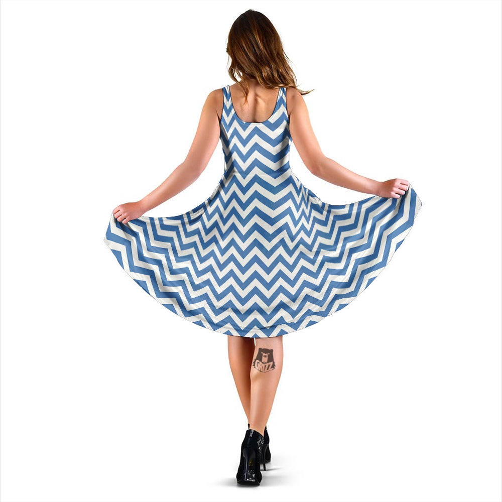 Blue Zigzag Print Pattern Dress-grizzshop