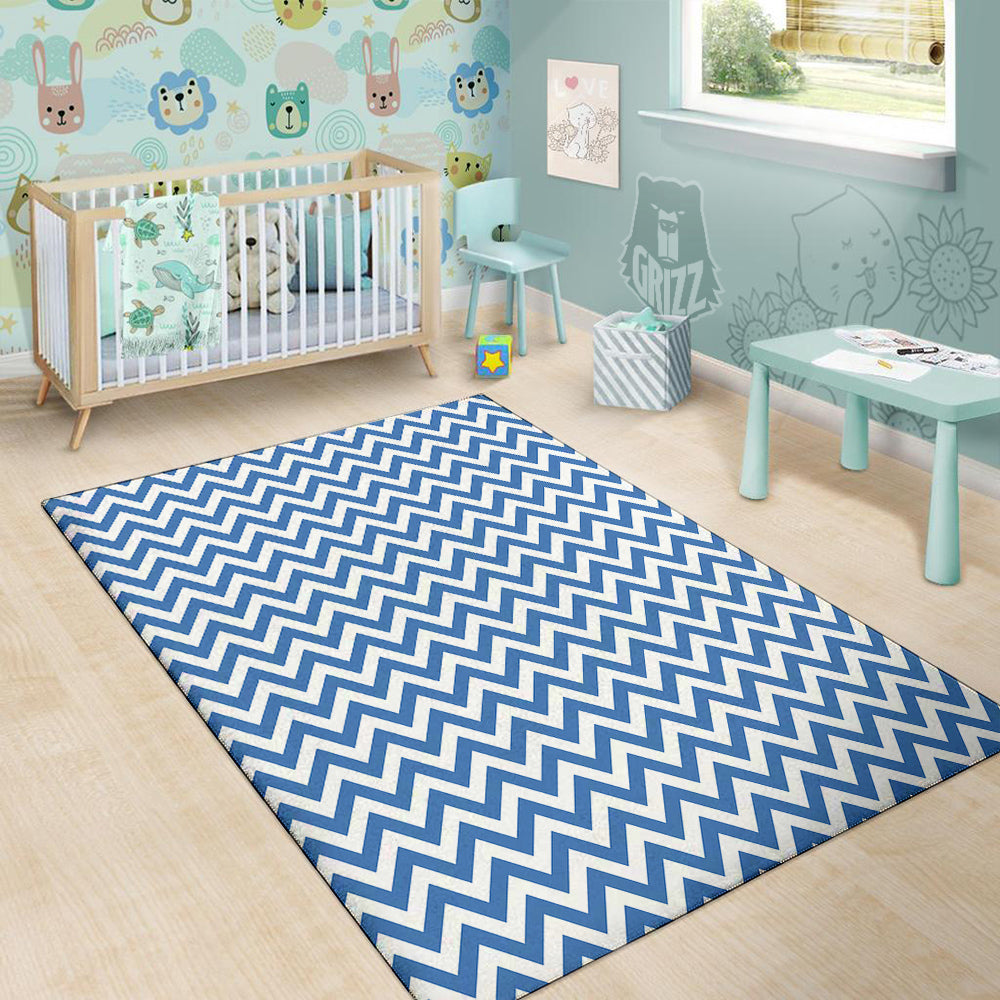 Blue Zigzag Print Pattern Floor Mat-grizzshop