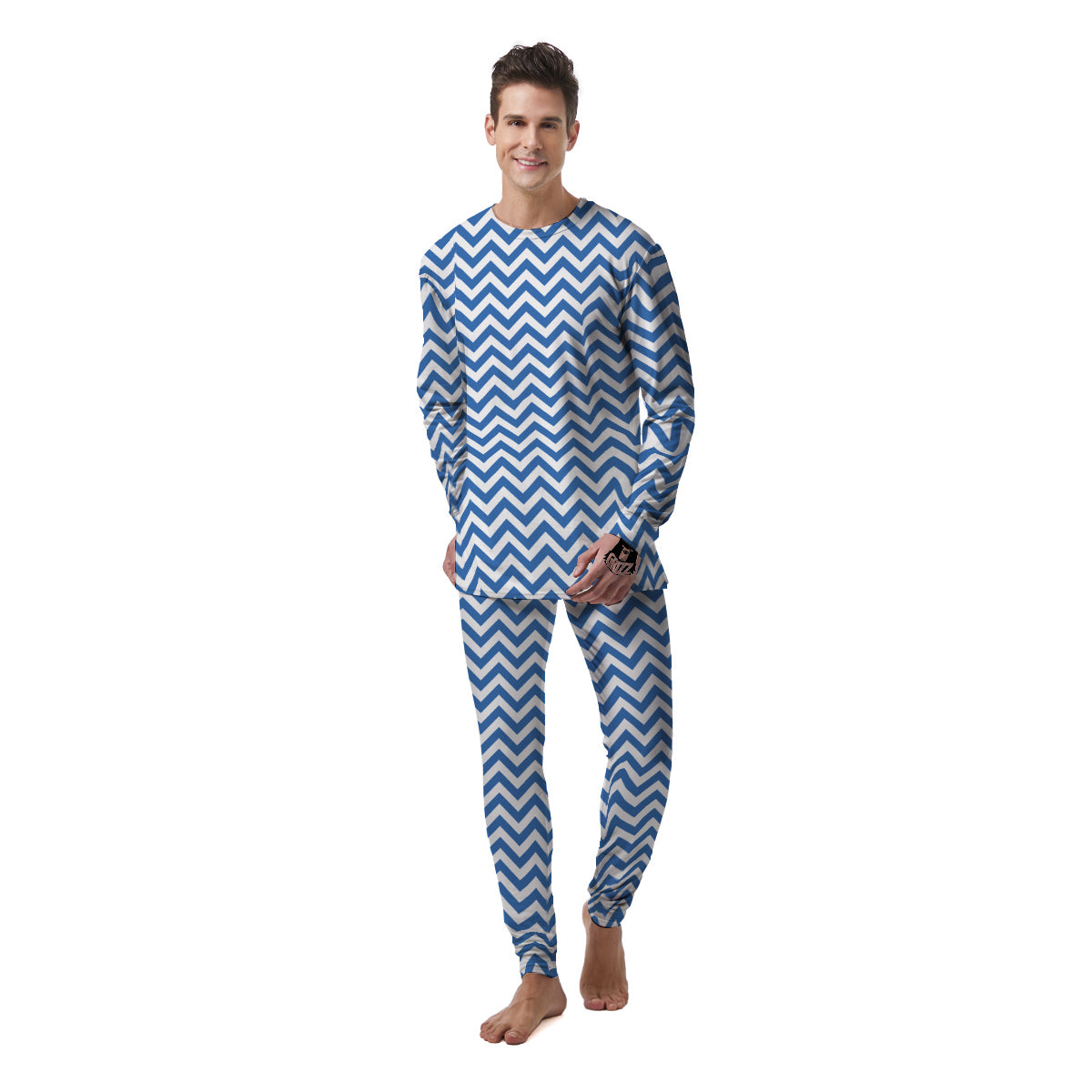 Blue Zigzag Print Pattern Men's Pajamas-grizzshop