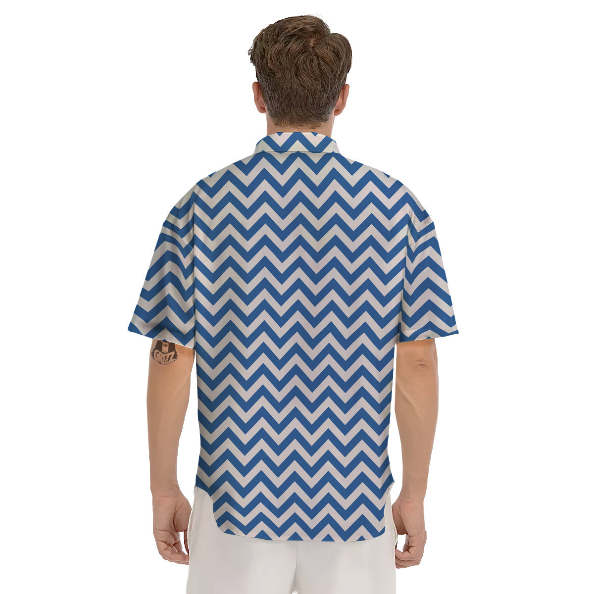 Blue Zigzag Print Pattern Men's Short Sleeve Shirts-grizzshop