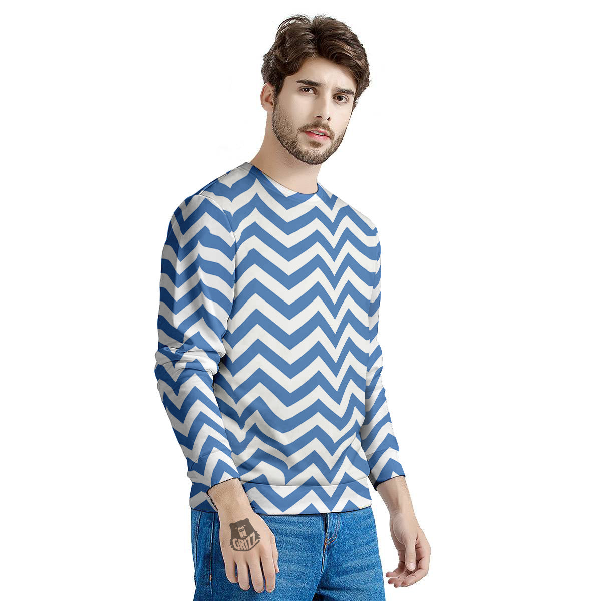 Blue Zigzag Print Pattern Men's Sweatshirt-grizzshop