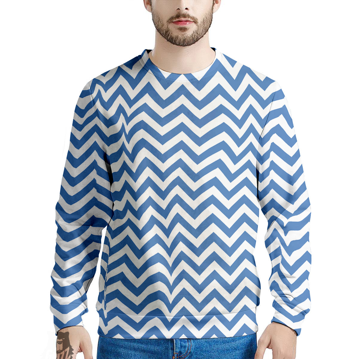 Blue Zigzag Print Pattern Men's Sweatshirt-grizzshop