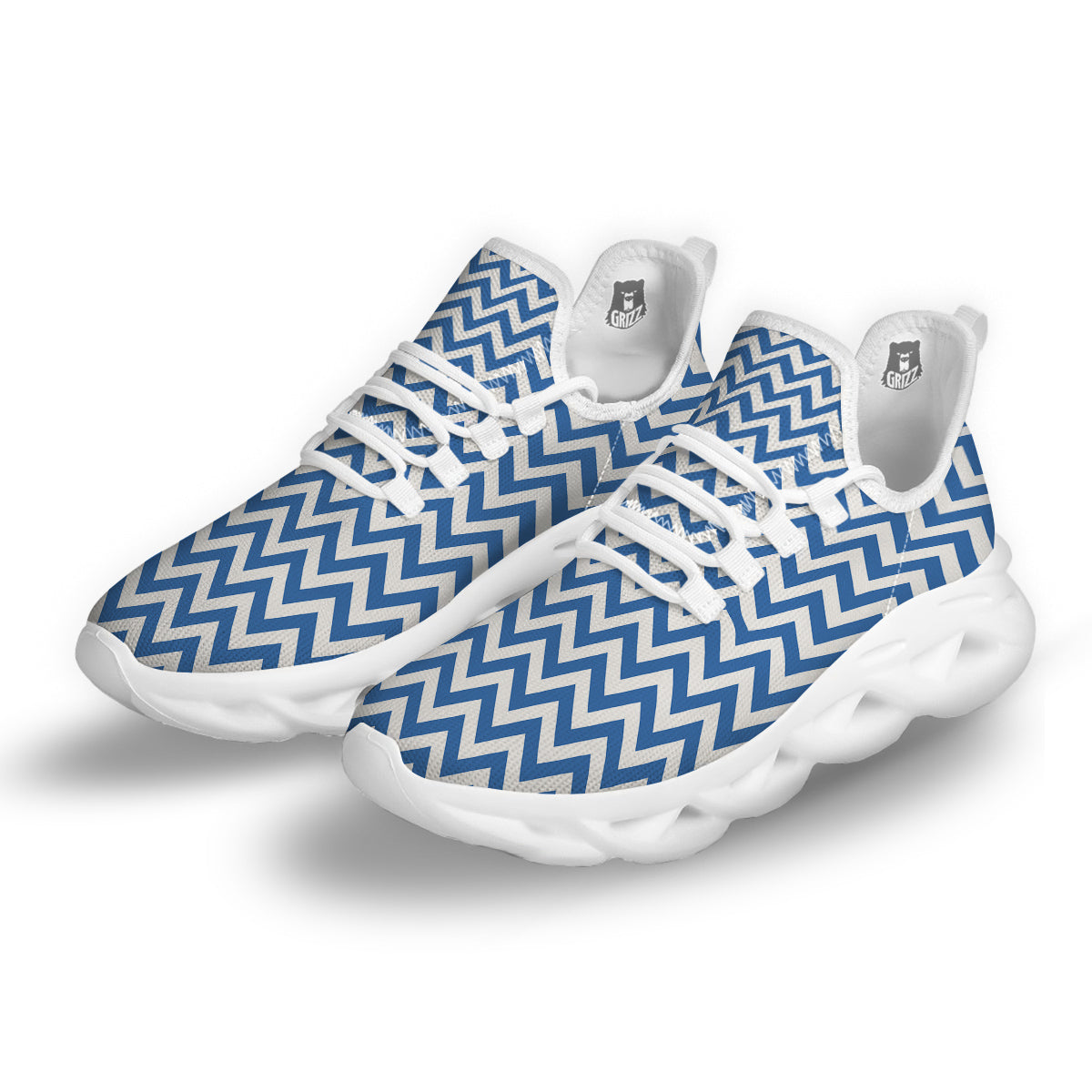 Blue Zigzag Print Pattern White Running Shoes-grizzshop