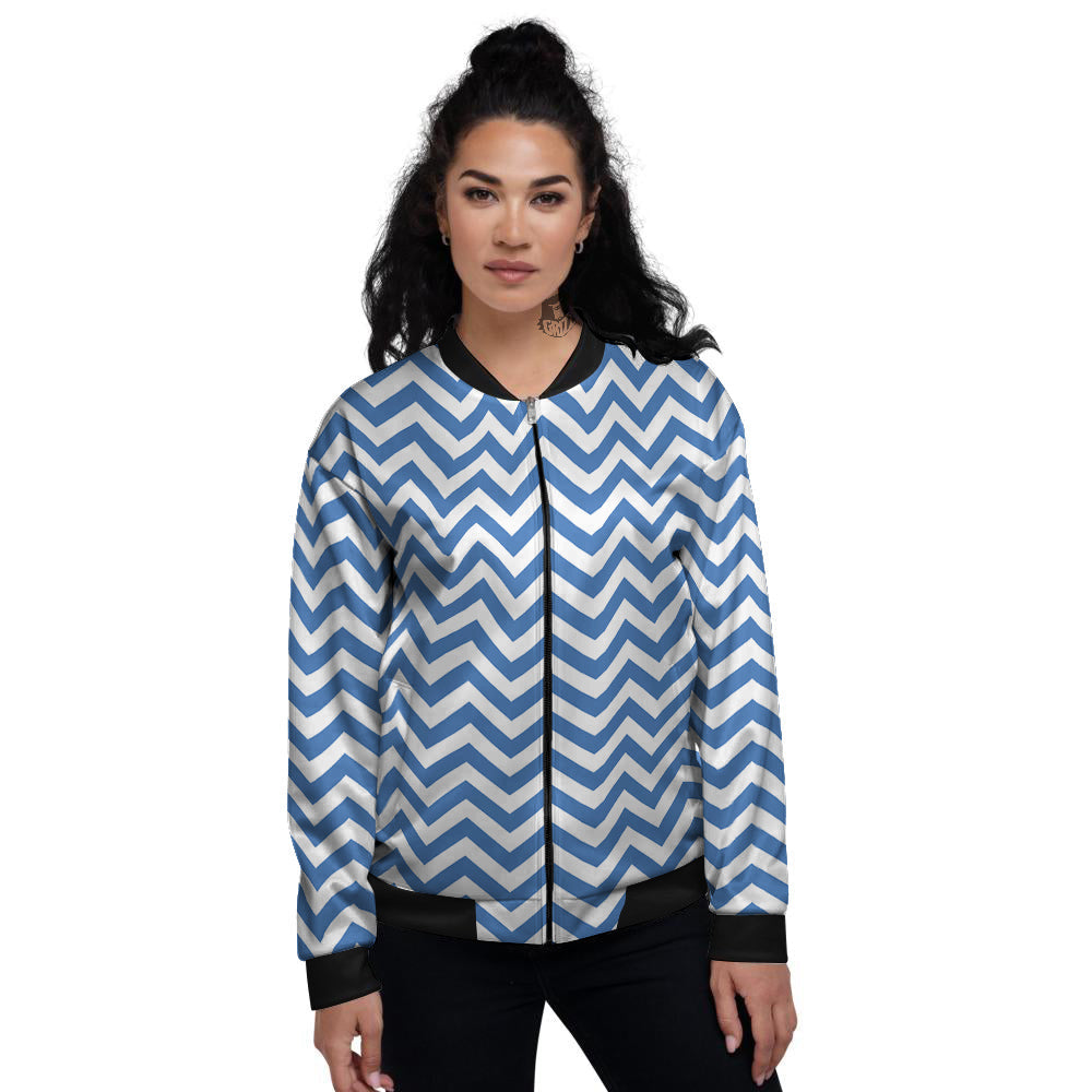 Blue Zigzag Print Pattern Women's Bomber Jacket-grizzshop