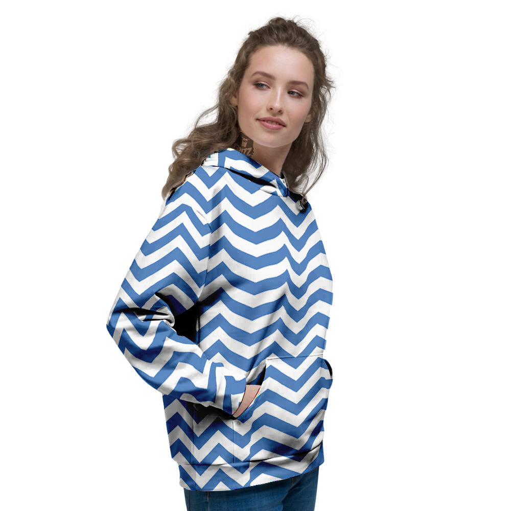 Blue Zigzag Print Pattern Women's Hoodie-grizzshop