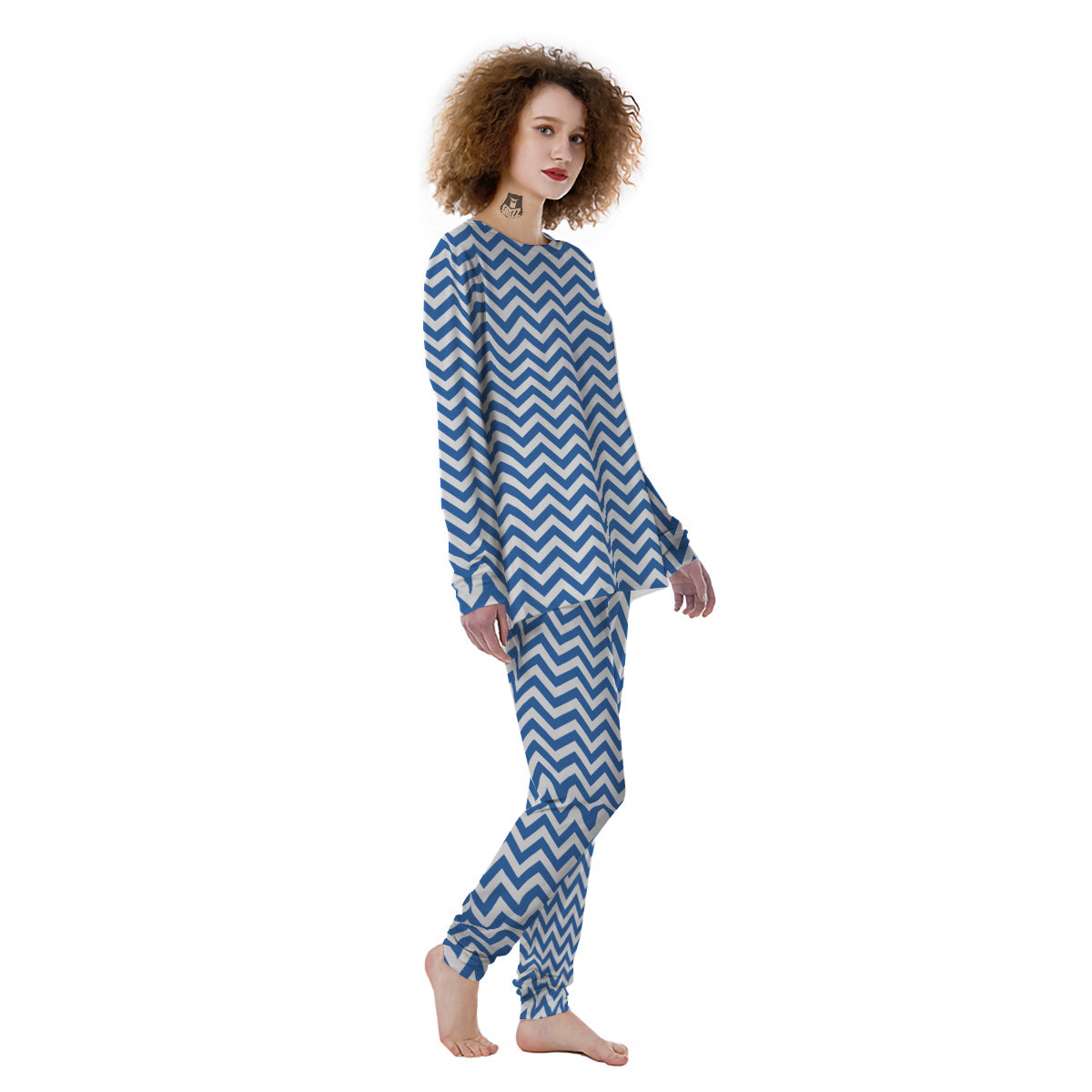 Blue Zigzag Print Pattern Women's Pajamas-grizzshop