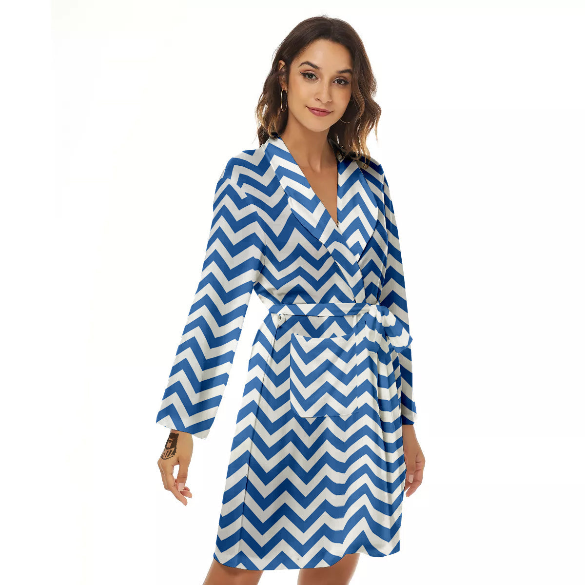Blue Zigzag Print Pattern Women's Robe-grizzshop