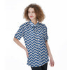 Blue Zigzag Print Pattern Women's Short Sleeve Shirts-grizzshop