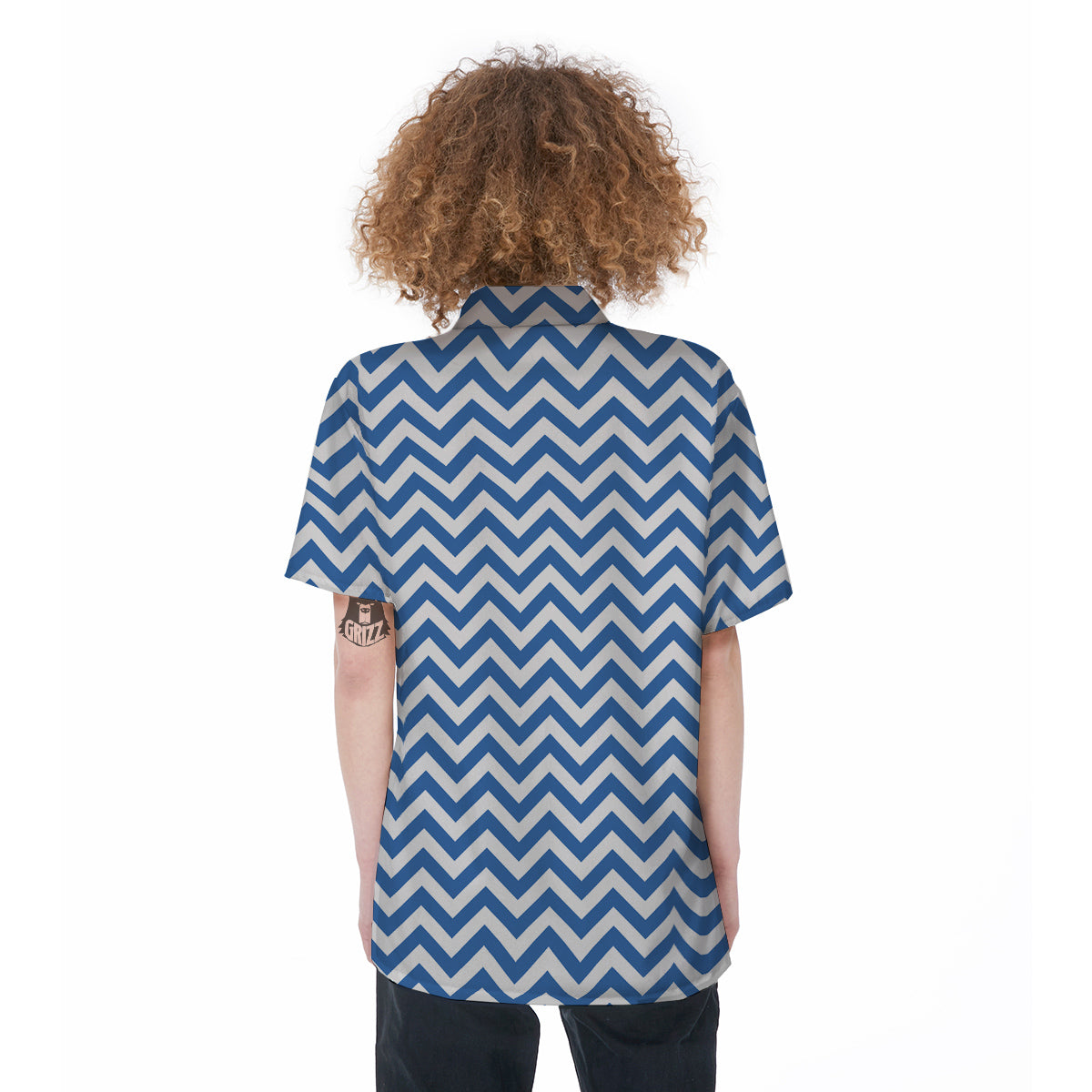 Blue Zigzag Print Pattern Women's Short Sleeve Shirts-grizzshop