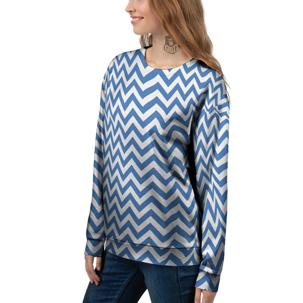 Blue Zigzag Print Pattern Women's Sweatshirt-grizzshop