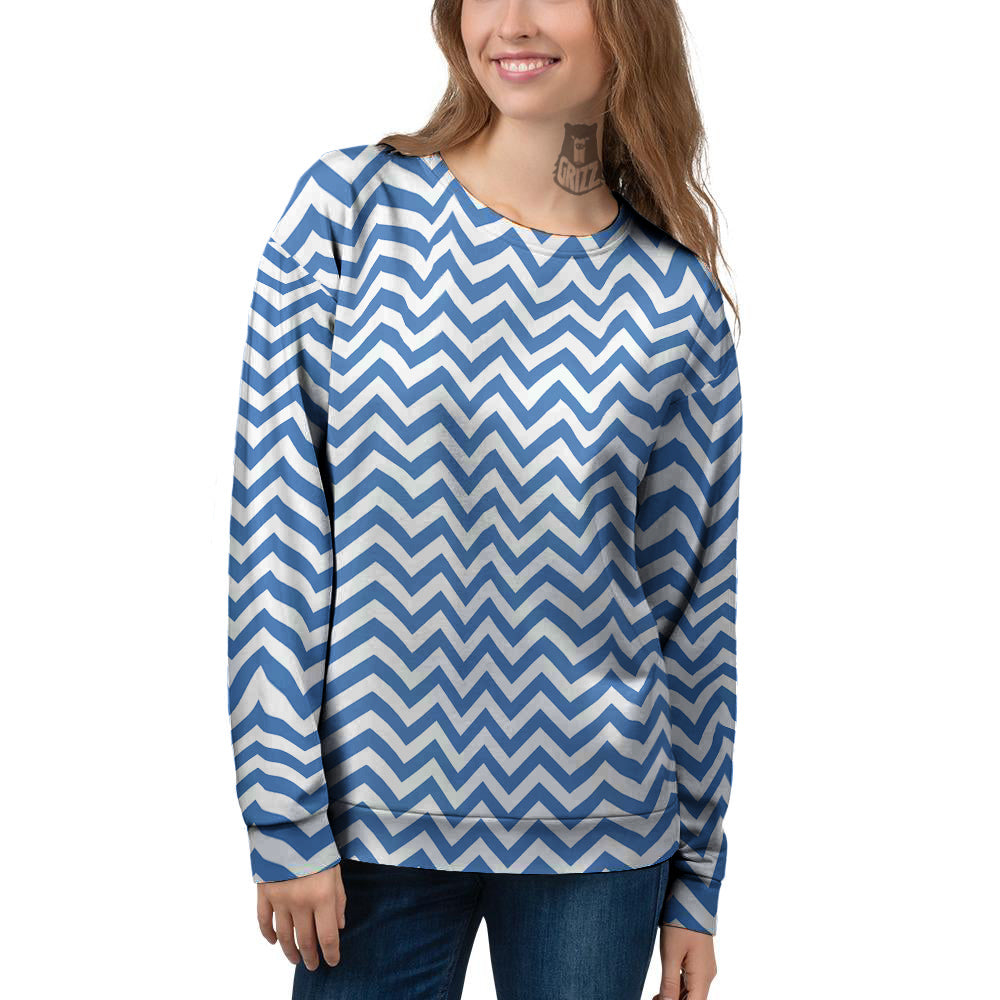Blue Zigzag Print Pattern Women's Sweatshirt-grizzshop