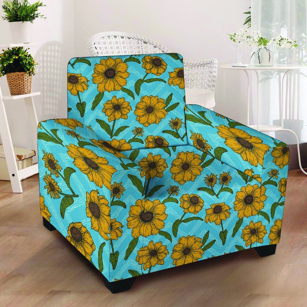 Blue Zigzag Sunflower Armchair Cover-grizzshop