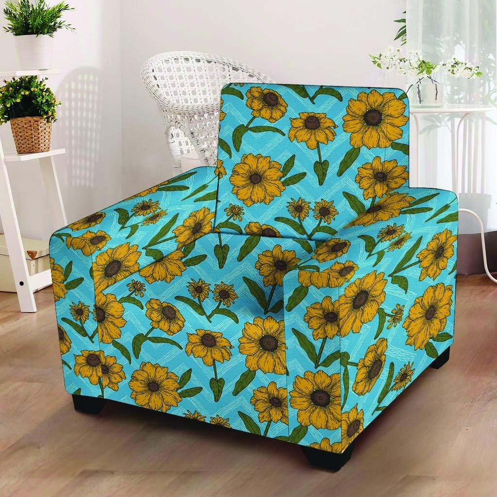 Blue Zigzag Sunflower Armchair Cover-grizzshop