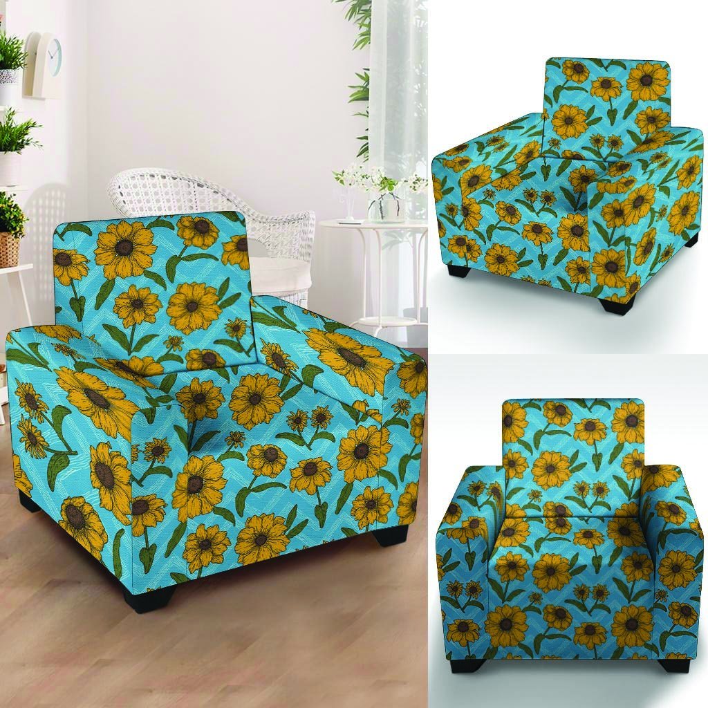 Blue Zigzag Sunflower Armchair Cover-grizzshop