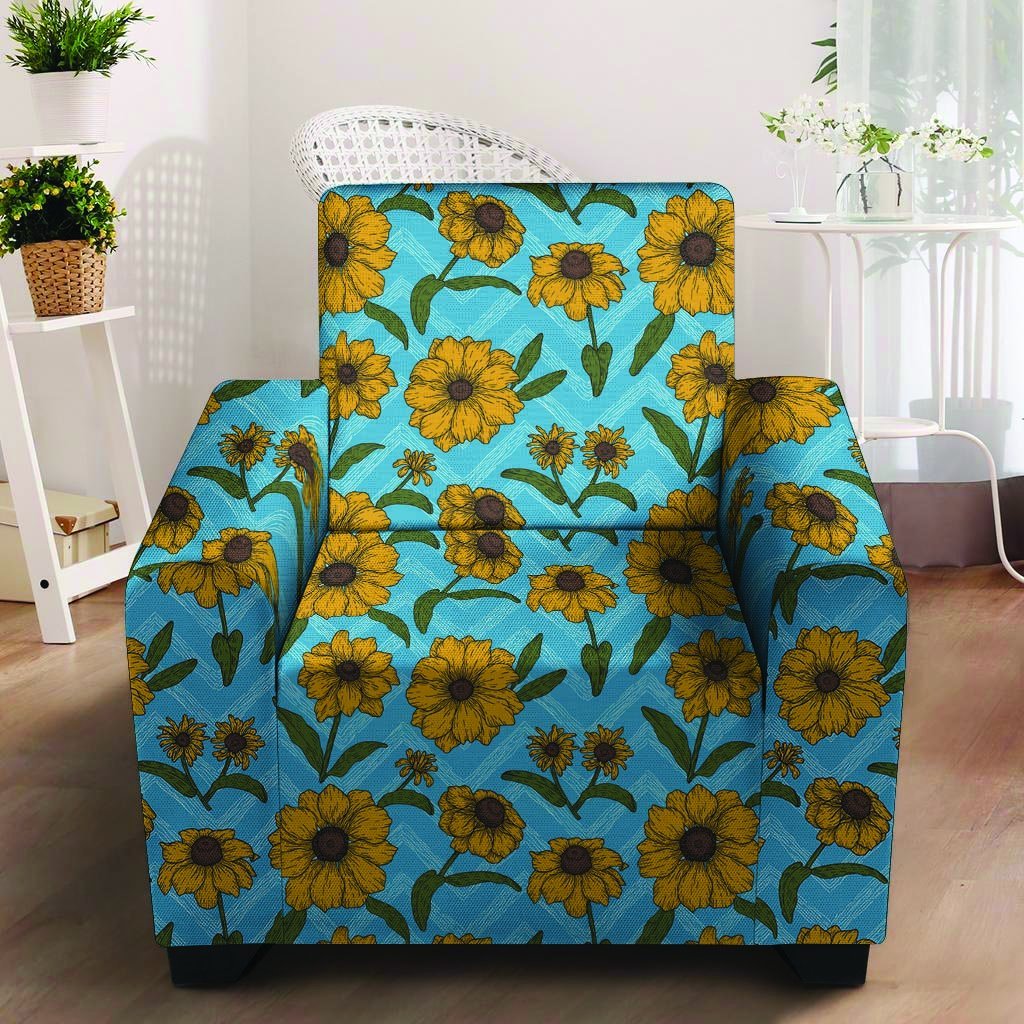 Blue Zigzag Sunflower Armchair Cover-grizzshop