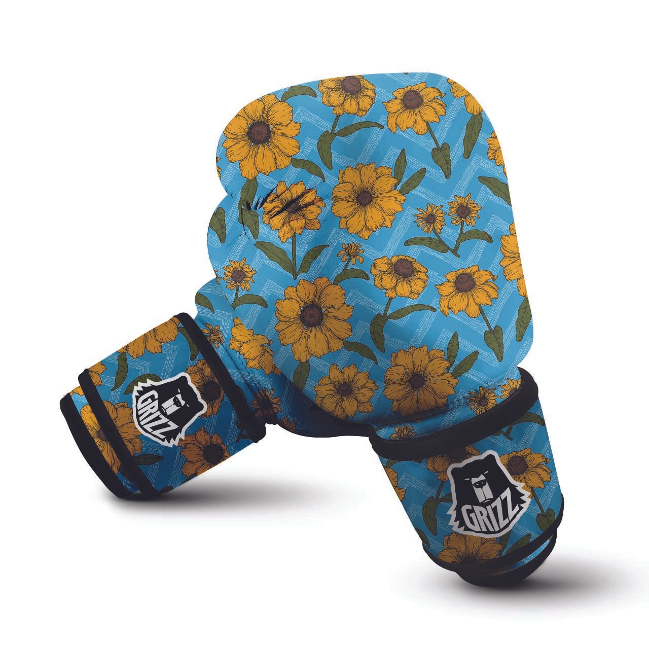 Blue Zigzag Sunflower Boxing Gloves-grizzshop