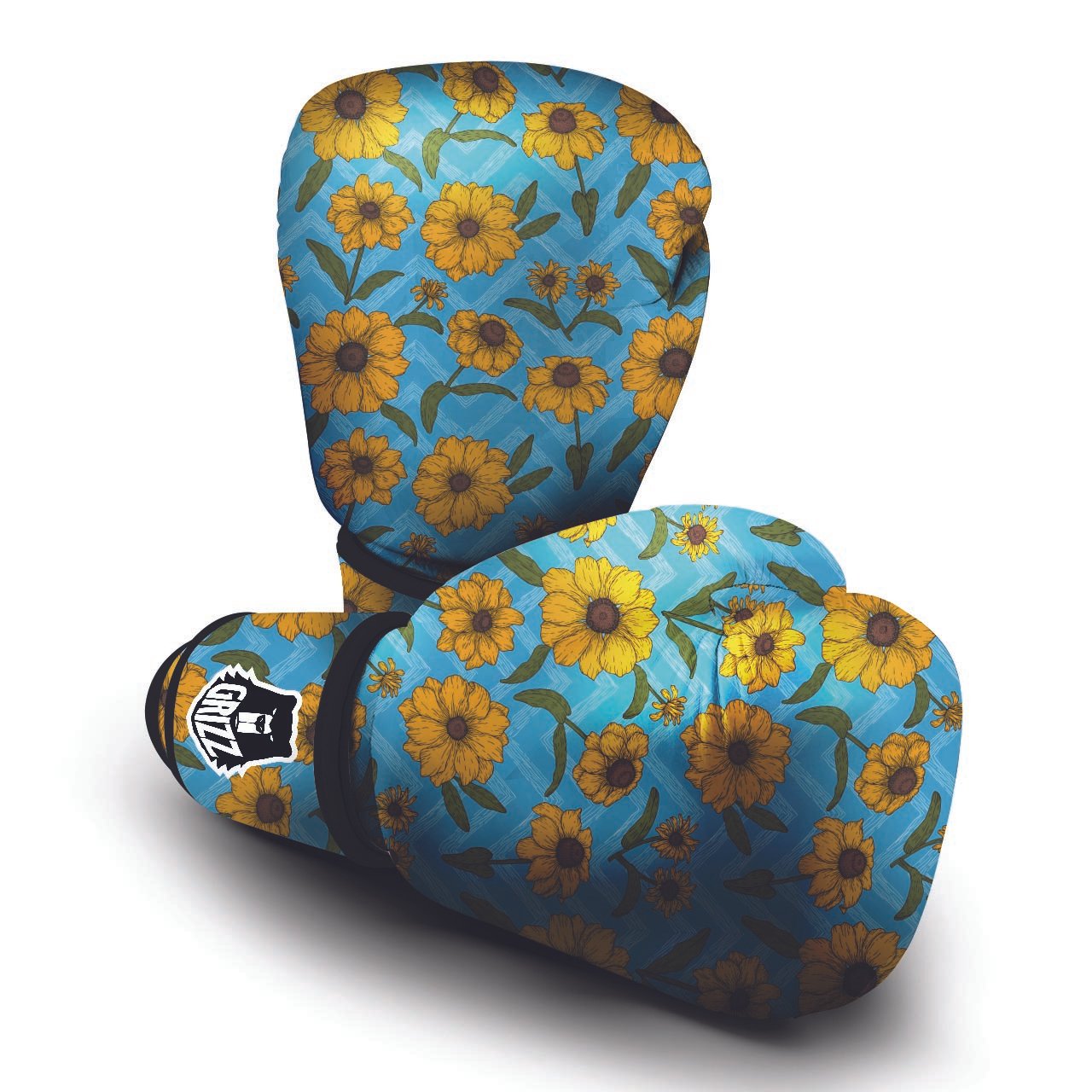 Blue Zigzag Sunflower Boxing Gloves-grizzshop