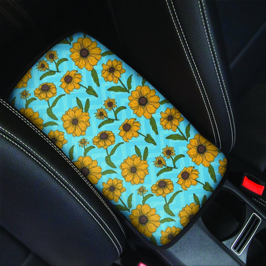 Blue Zigzag Sunflower Car Console Cover-grizzshop