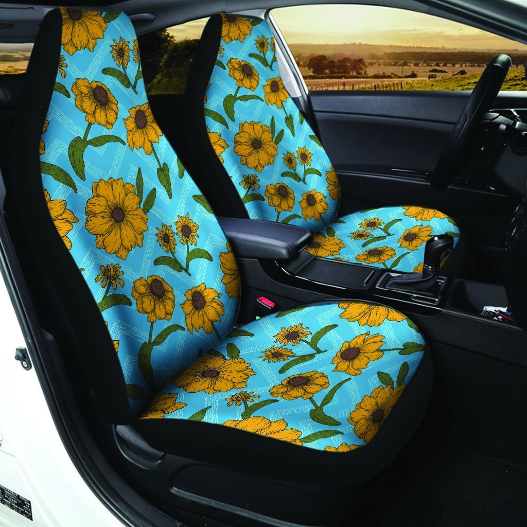 Blue Zigzag Sunflower Car Seat Covers-grizzshop