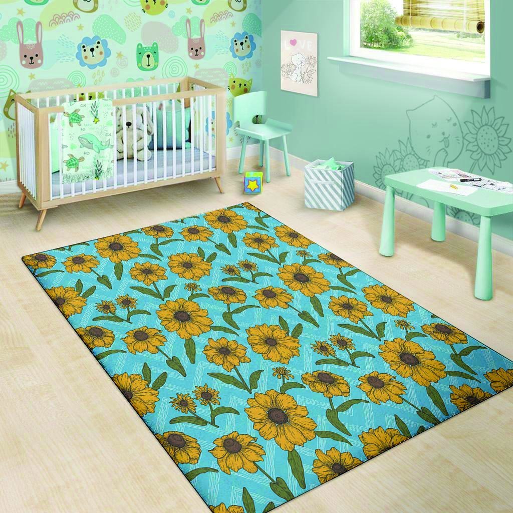 Blue Zigzag Sunflower Floor Mat-grizzshop