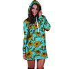 Blue Zigzag Sunflower Hoodie Dress-grizzshop