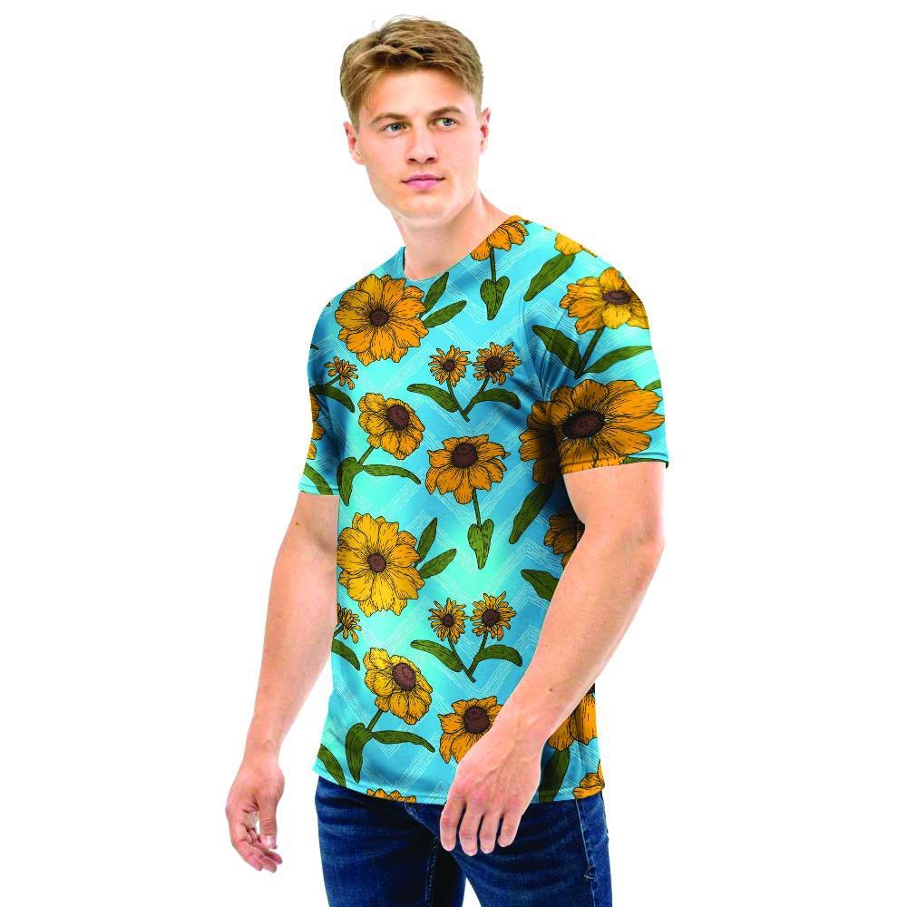 Blue Zigzag Sunflower Men T Shirt-grizzshop