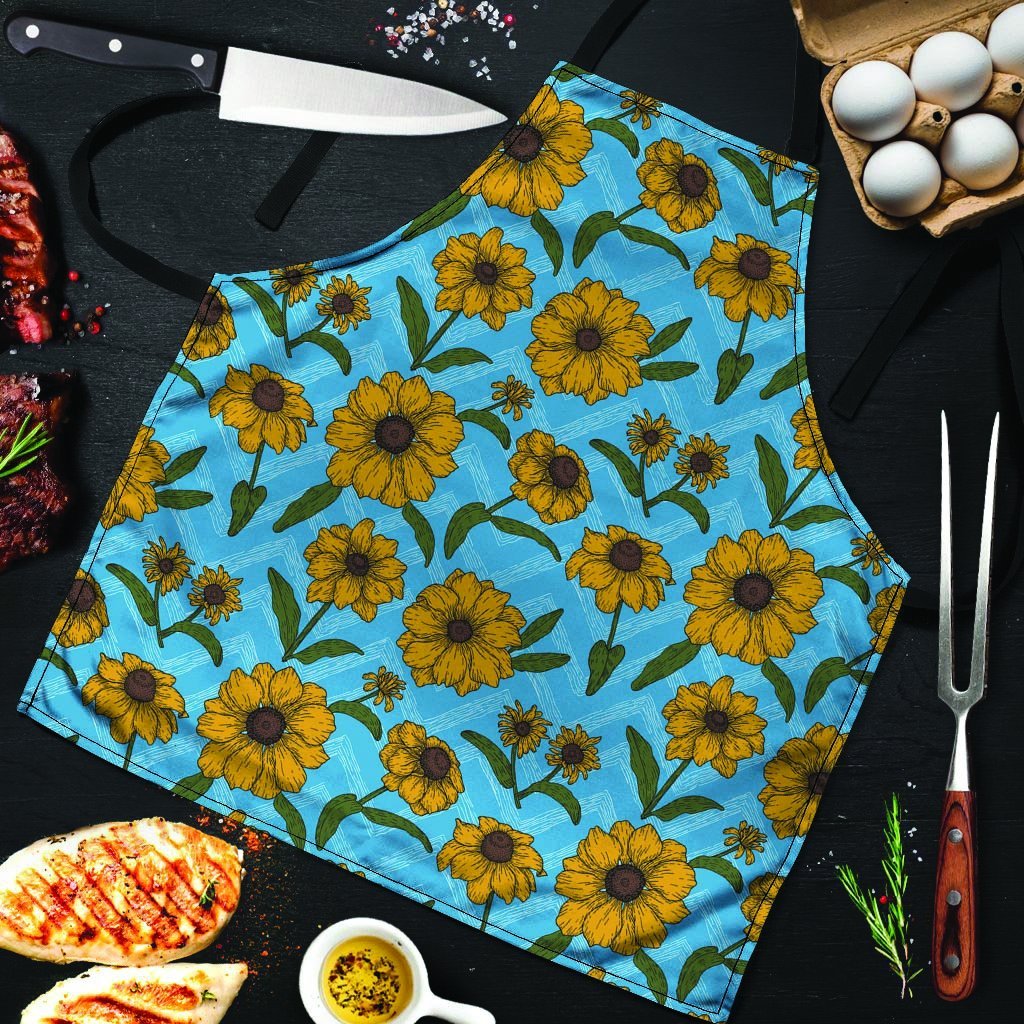 Blue Zigzag Sunflower Men's Apron-grizzshop