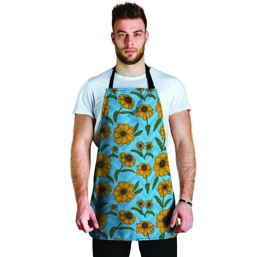 Blue Zigzag Sunflower Men's Apron-grizzshop