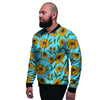 Blue Zigzag Sunflower Men's Bomber Jacket-grizzshop