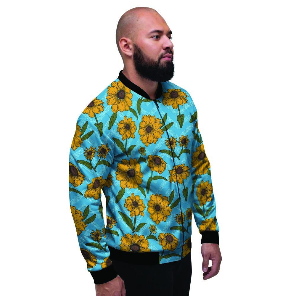 Blue Zigzag Sunflower Men's Bomber Jacket-grizzshop