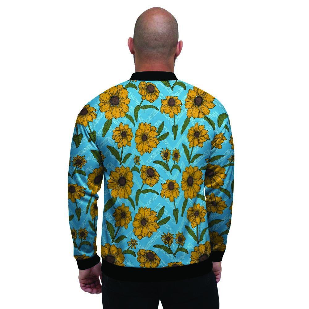 Blue Zigzag Sunflower Men's Bomber Jacket-grizzshop